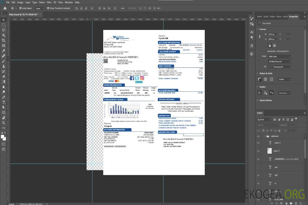 Modèle de facture de services publics pour les entreprises du West Valley Water District des États-Unis, Californie, aux formats Word et PDF template Modèle de facture de services publics pour les entreprises du West Valley Water District des États-Unis, Californie, aux formats Word et PDF template